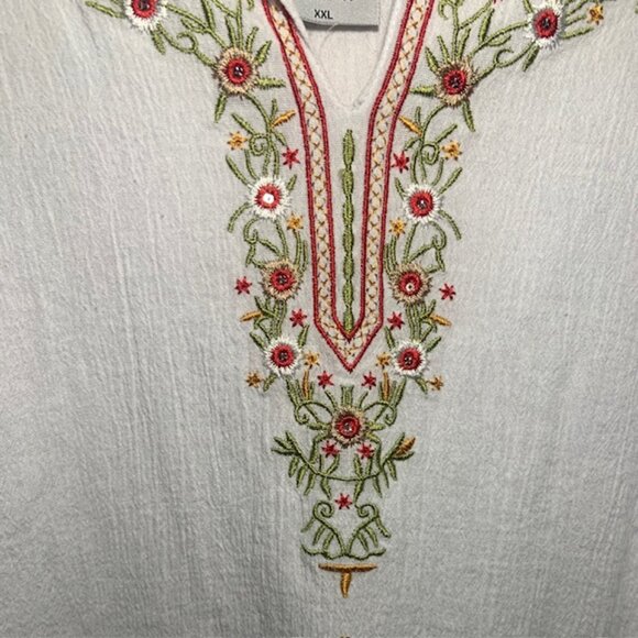 Zehria Boho Hippie 100% Cotton Embroidered Tunic Blouse High Quality - Size XXL - Picture 2 of 8